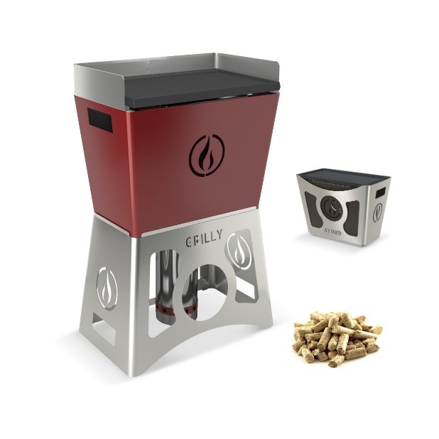barbecue &agrave; pellet de couleur rouge, moyen mod&egrave;le Grilly